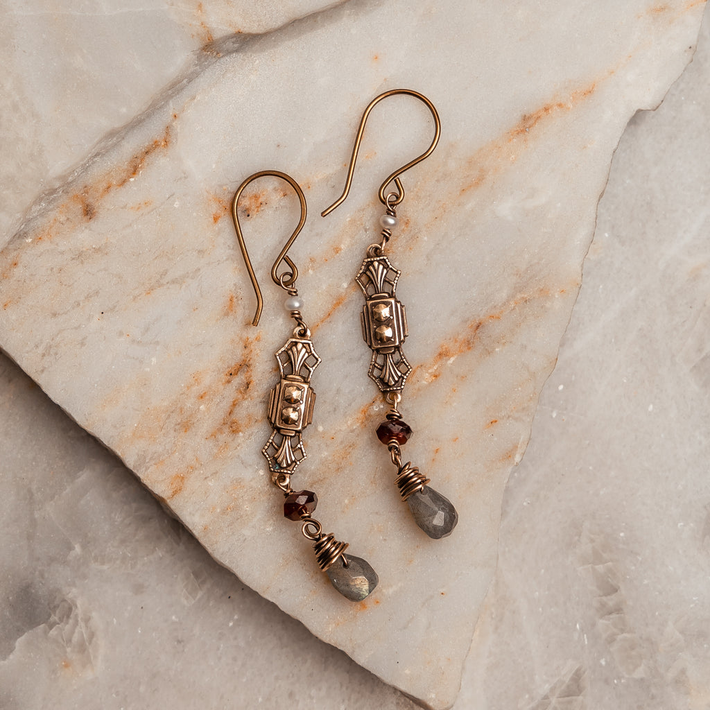 vintage inspired gemstone dangle earrings