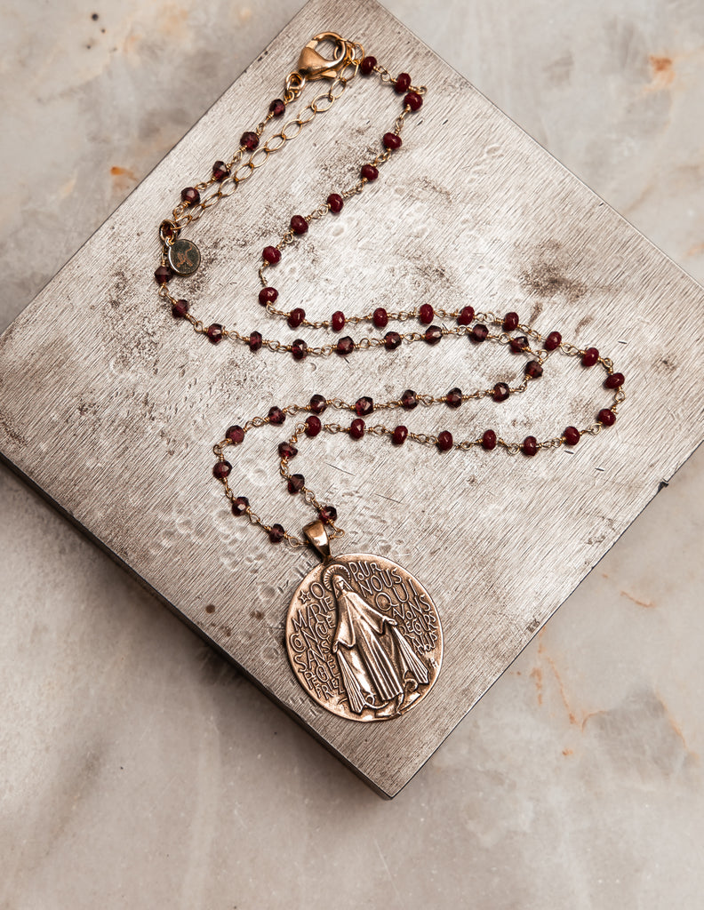 Catholic gift idea: Genise Necklace with hand-cast bronze Mary medal