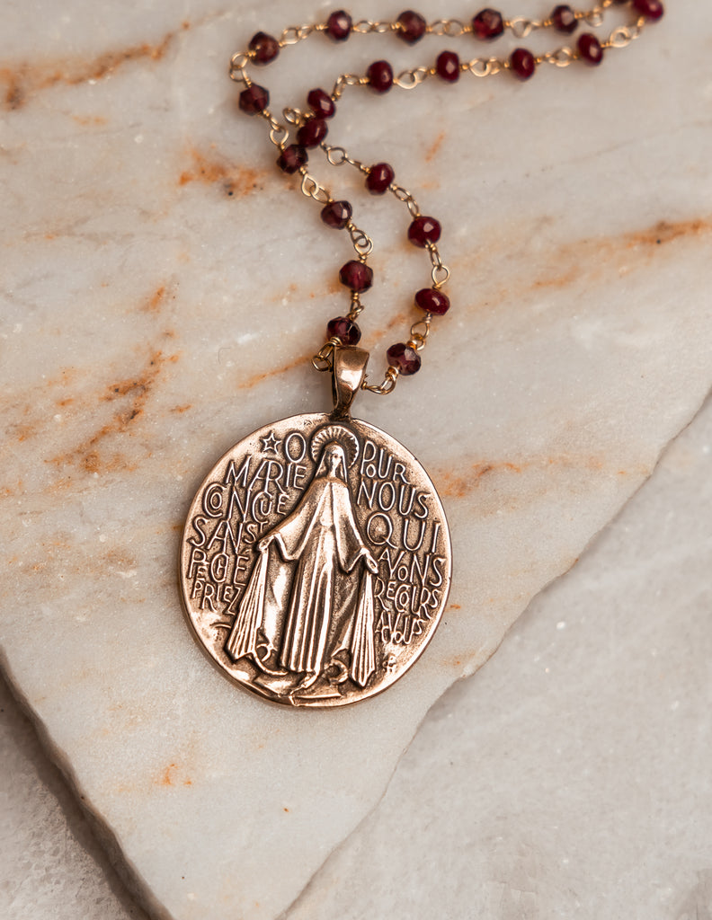 Handcrafted beauty: Genise Necklace with Marian cross of Miraculous Medal