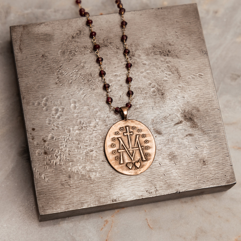 Gorgeous Genise Necklace featuring Mary medal and Miraculous Medal cross