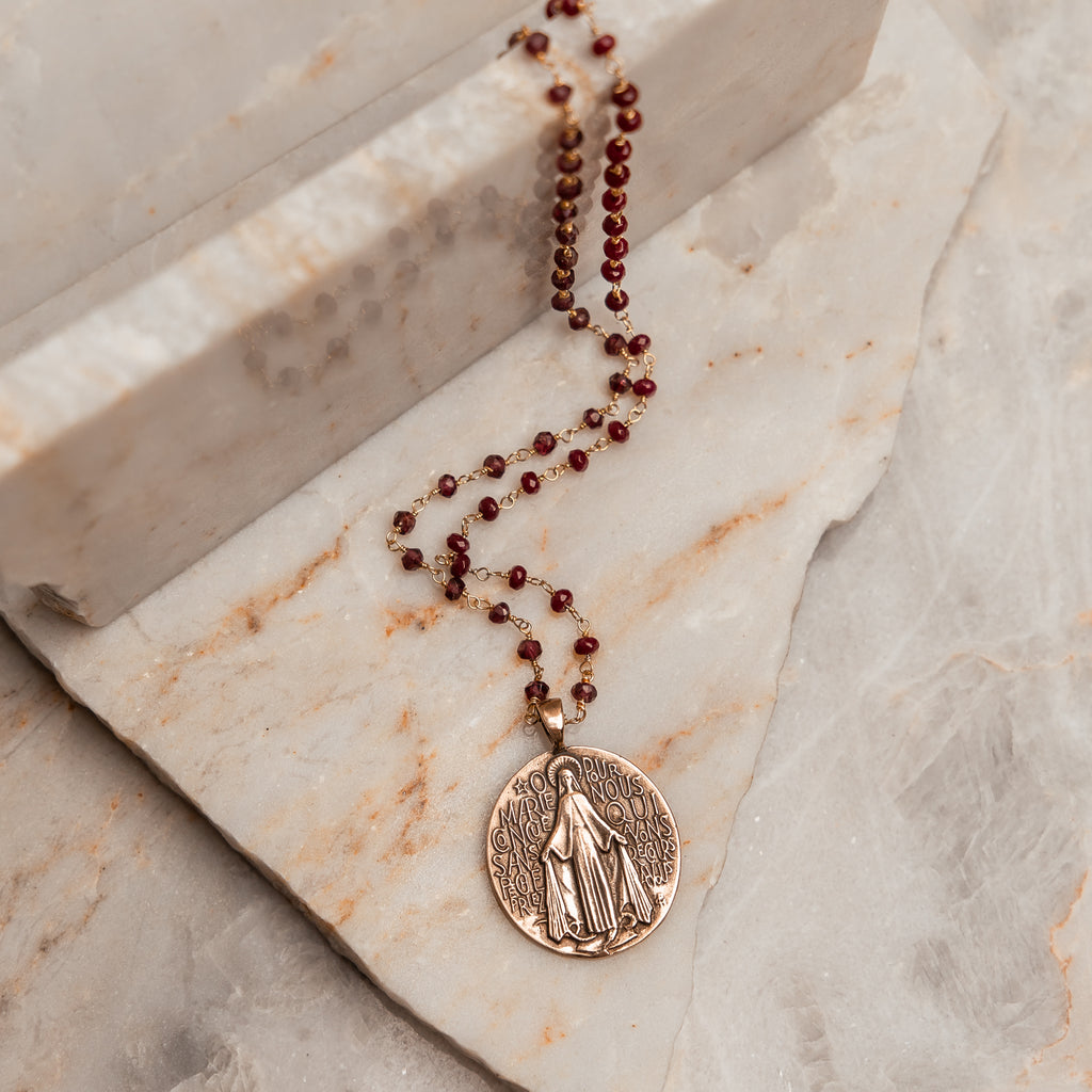 Catholic gift idea: Genise Necklace with hand-cast bronze Mary medal