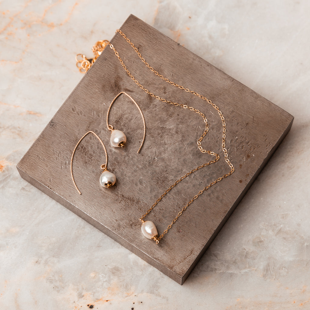 Sophisticated Simplicity: Lana Gold-Filled Earrings with Freshwater Pearls - Elegant Design with Dramatic Ear Wire - Hanging Length ~1 1/2 Inches
