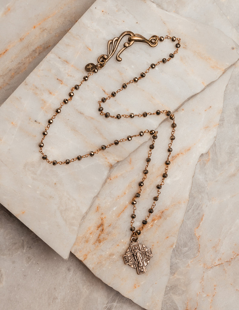Unique Mae Necklace featuring spiritual Our Lady of Mt. Carmel design