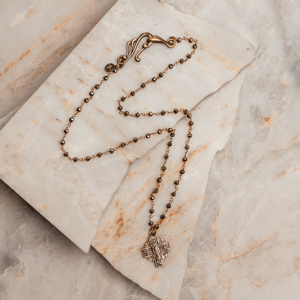 Unique Mae Necklace featuring spiritual Our Lady of Mt. Carmel design