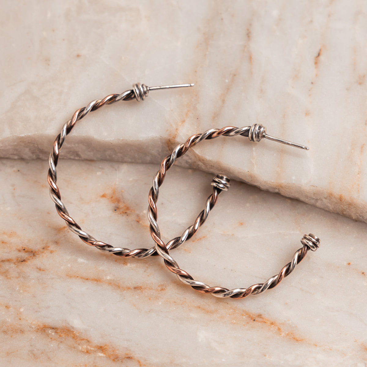 Tamsin Mixed Metal Hoop Earrings | Handcrafted Copper & Silver