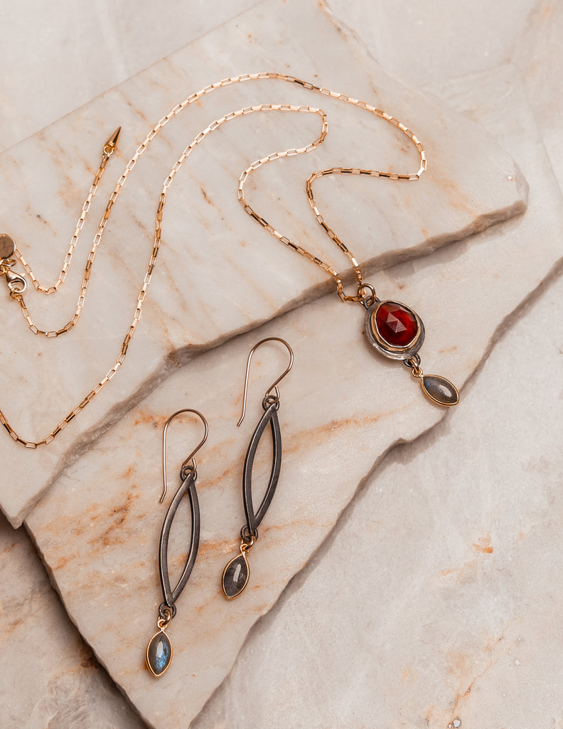 Unique handcrafted pendant necklace with spiritual symbolism and luxe natural gemstones.