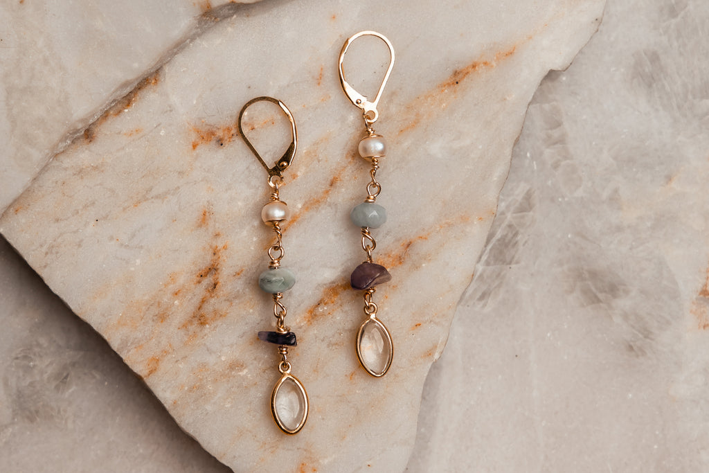 multi stone drop earrings with gemstones