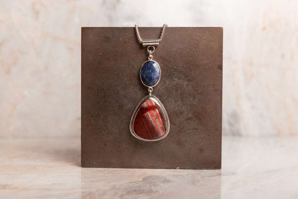red and blue gemstone necklace