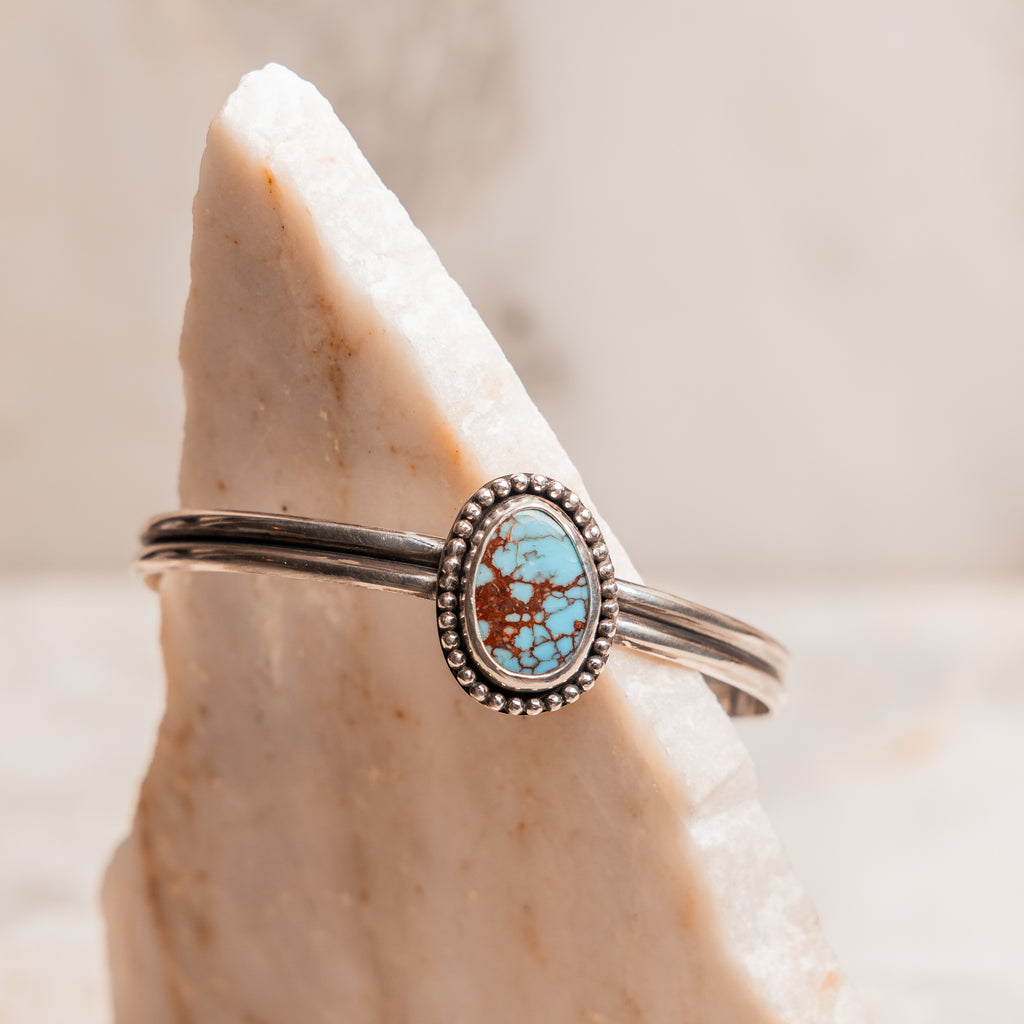 December birthstone cuff bracelet handcrafted in North Texas