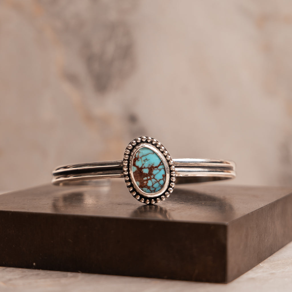 Handcrafted sterling silver cuff with Egyptian turquoise gemstone