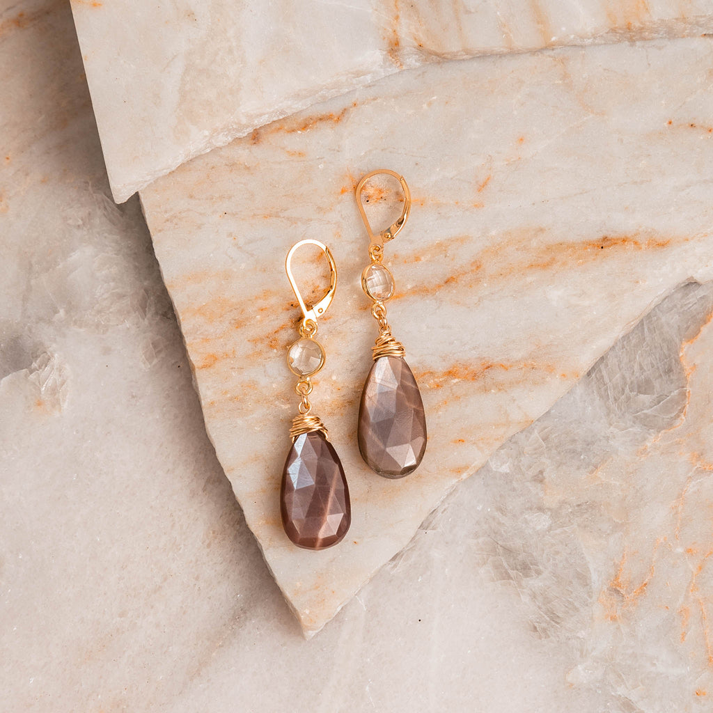chocolate moonstone earrings gold