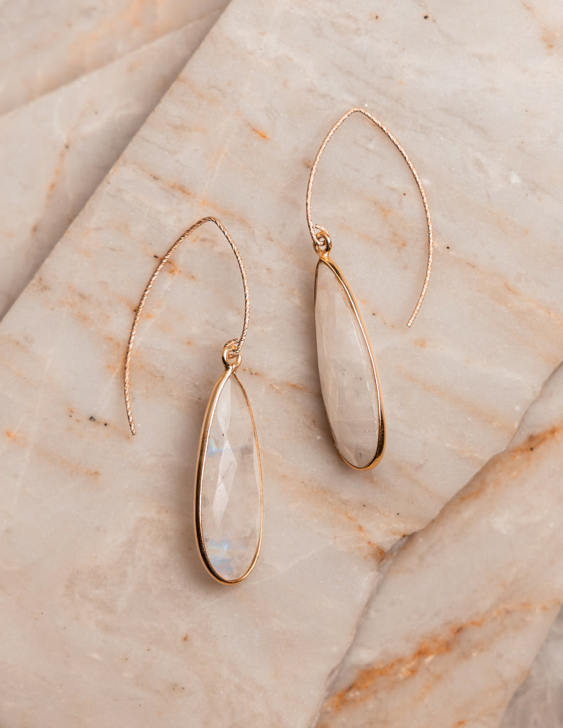 Versatile gold dangle earrings with moonstone drops