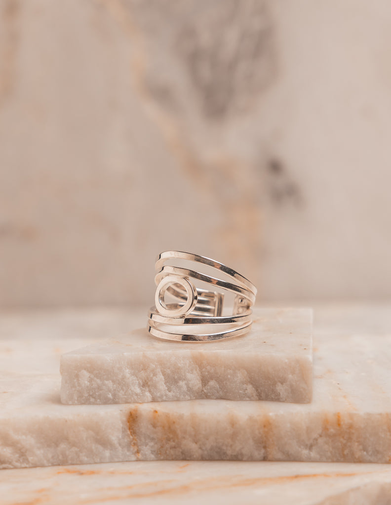 Handcrafted sterling silver adjustable statement ring with modern open design, perfect for minimalist luxury style