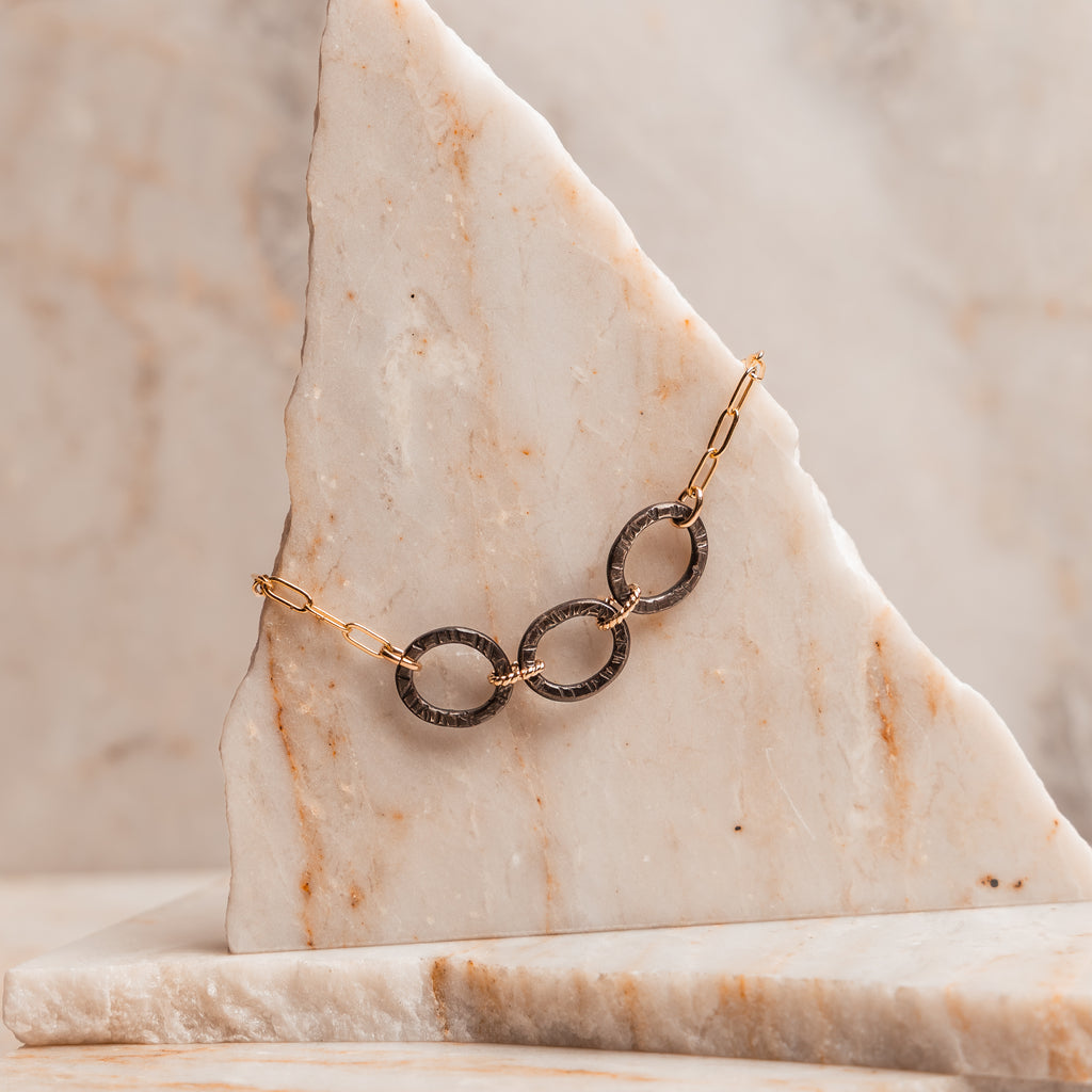 Editorially featured Geneva Bracelet – artisan crafted sterling silver and gold filled chain.