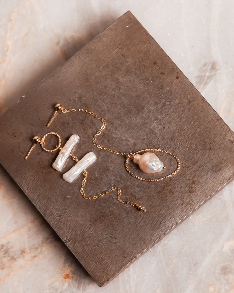 unique keshi pearl asymmetrical earrings