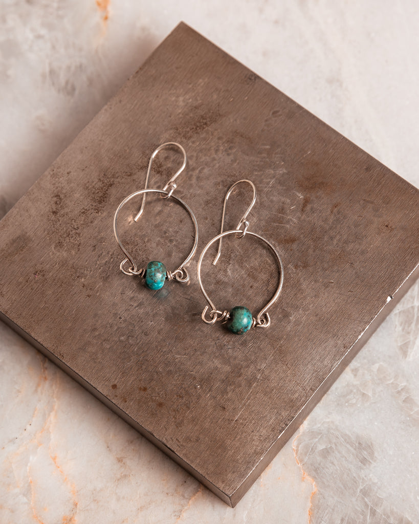 silver hoop earrings with stone