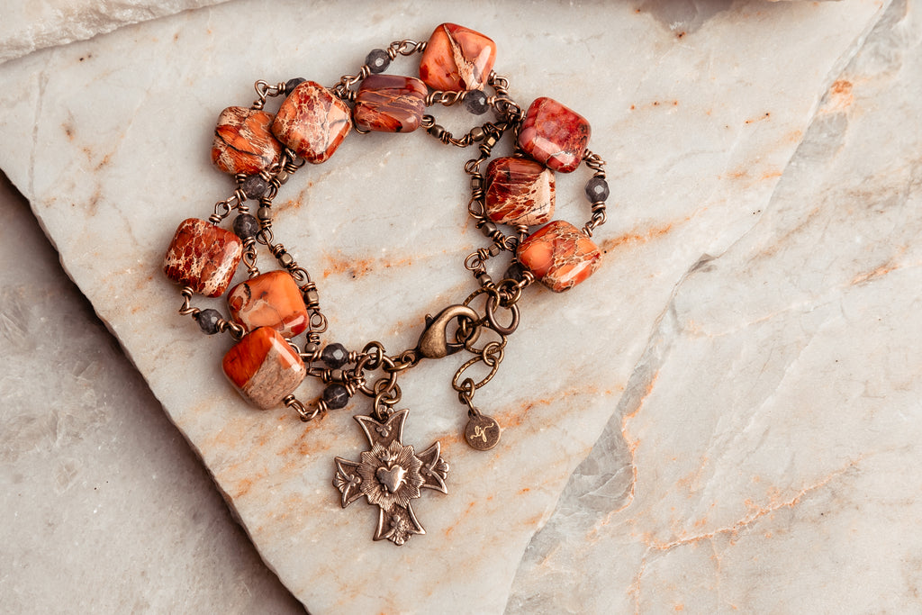unique gemstone bracelet with cross