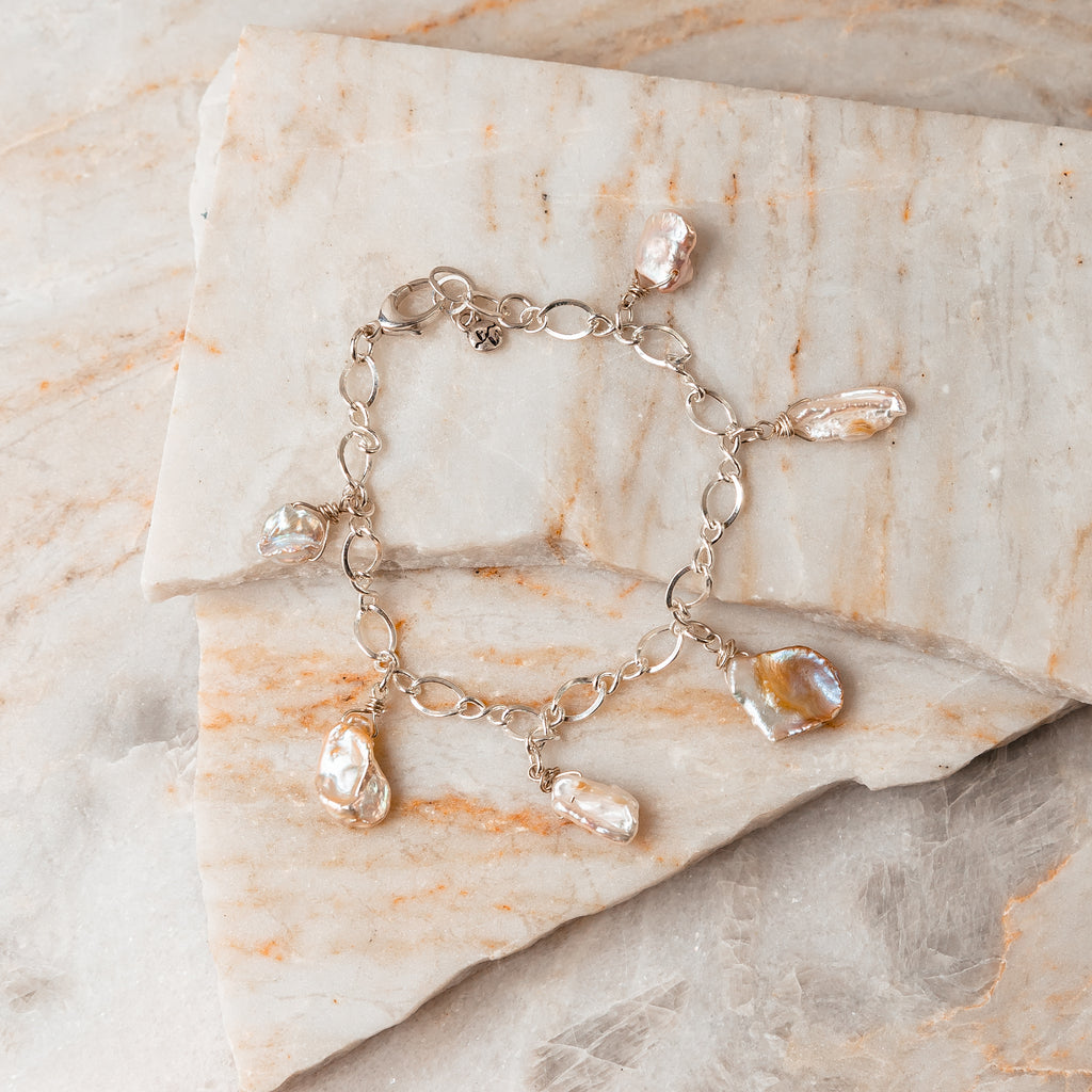 sterling silver pearl charm bracelet