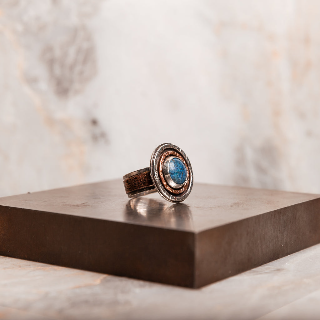 silver and copper statement ring