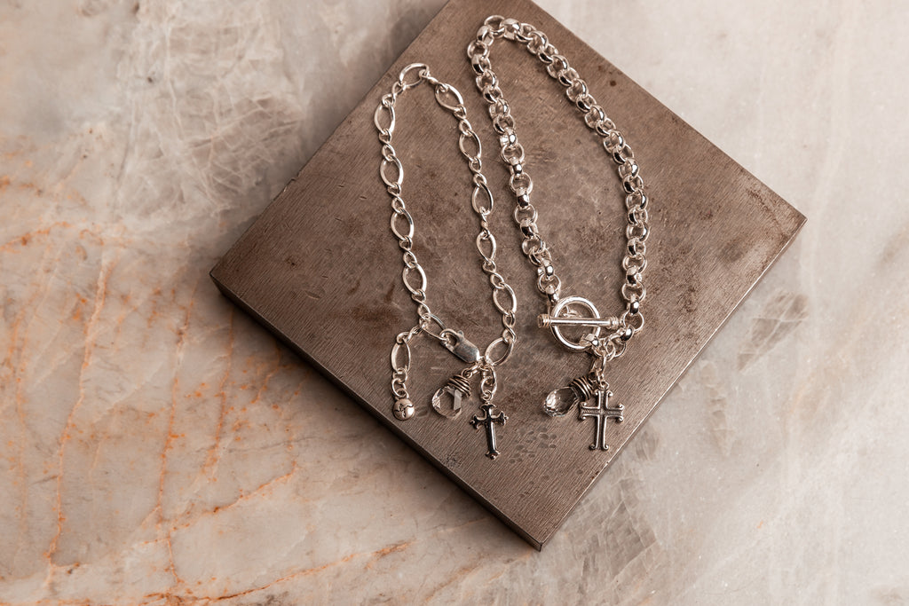 sterling silver cross chain bracelet