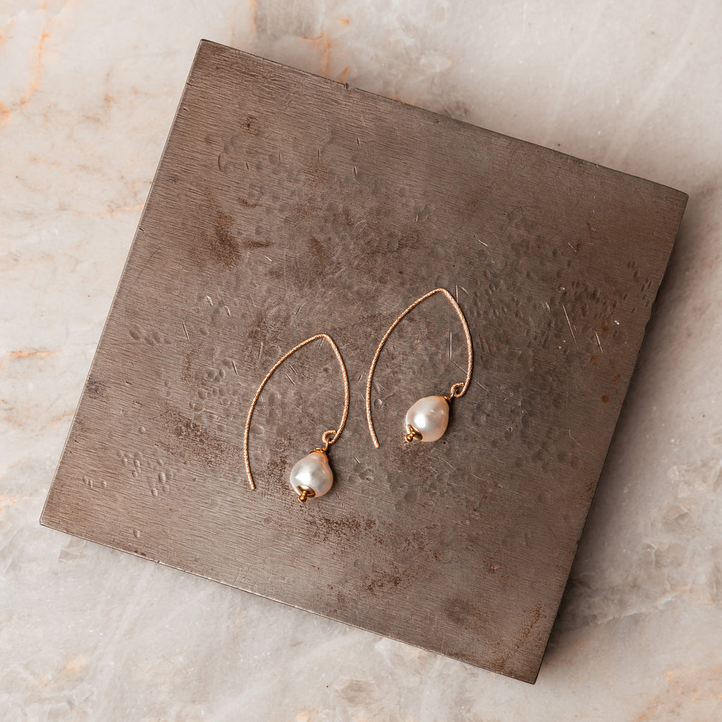 Versatile Beauty: Lana Freshwater Pearl Gold-Filled Earrings - Dramatic Ear Wire for Subtle Sparkle - Hanging Length ~1 1/2 Inches