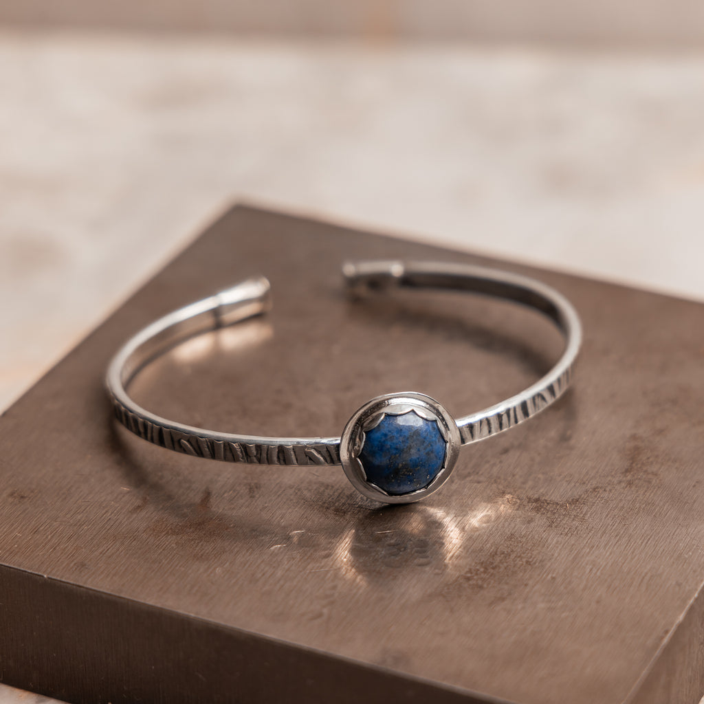 Modern heirloom lapis lazuli bracelet in sterling silver, meaningful and bold