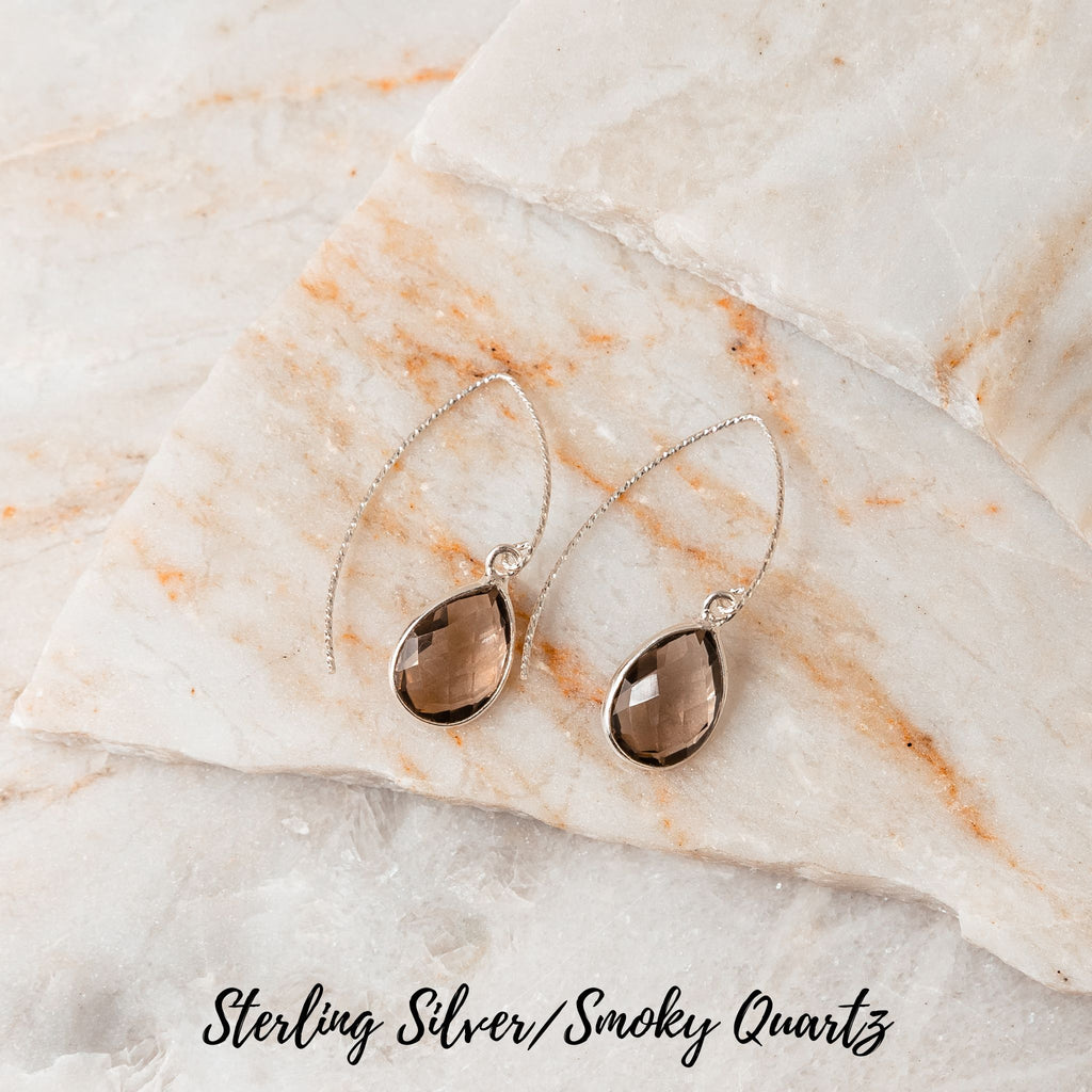 silver smoky quartz earrings