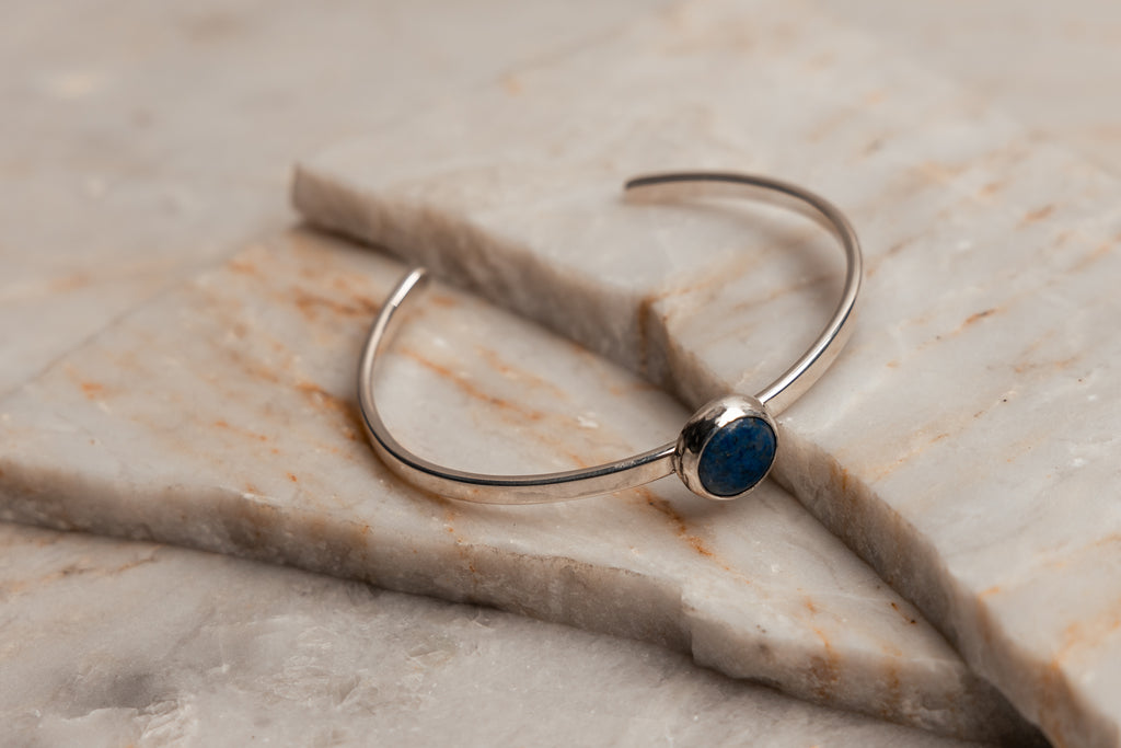 Neela Bracelet - Hand forged sterling silver cuff with enchanting gemstone