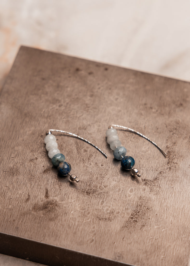Understated luxury earrings with aquamarine and lapis for the modern woman
