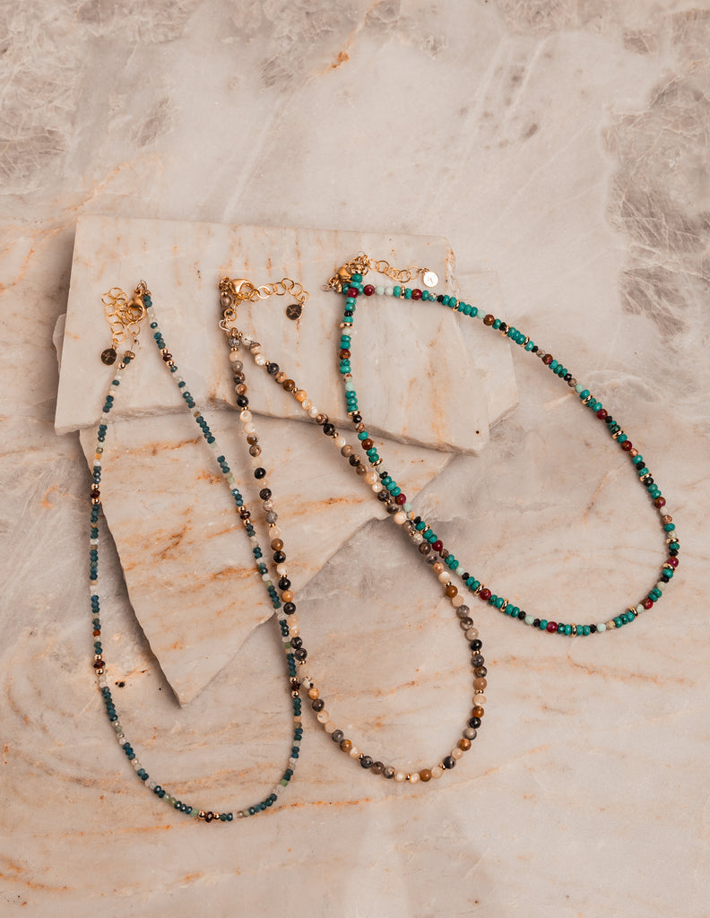 “Earthy and elegant beaded necklace handcrafted by a Texas jewelry designer”