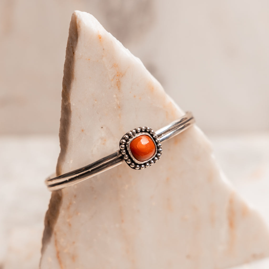 One-of-a-kind silver bracelet with bold red gemstone