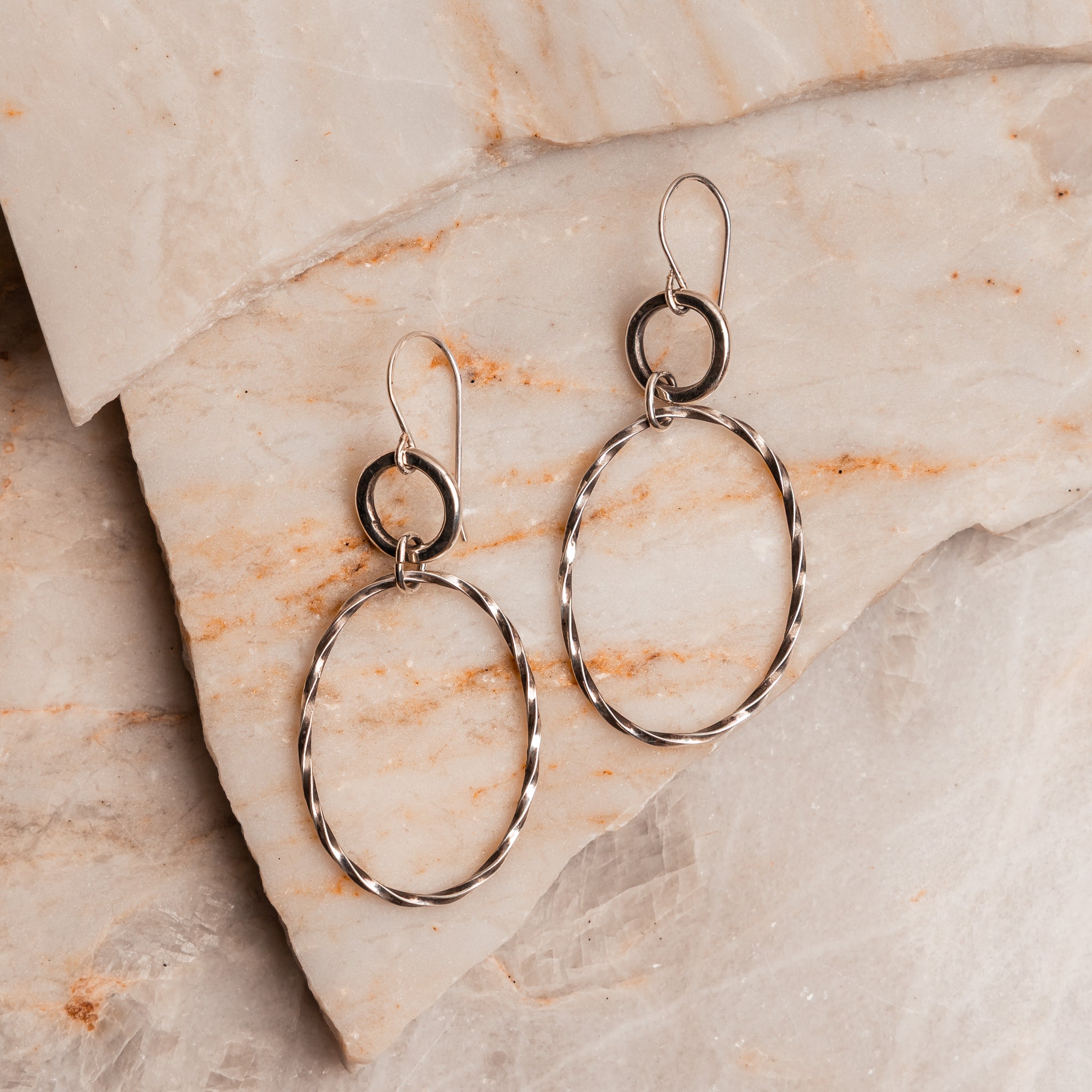 Twisted Sterling Silver Hoop Earrings | Lightweight Hammered Hoops