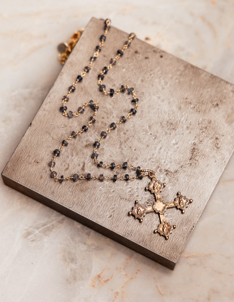 "Timeless Ruth Necklace with a solid bronze Gothic cross, ideal for expressing faith and style."
