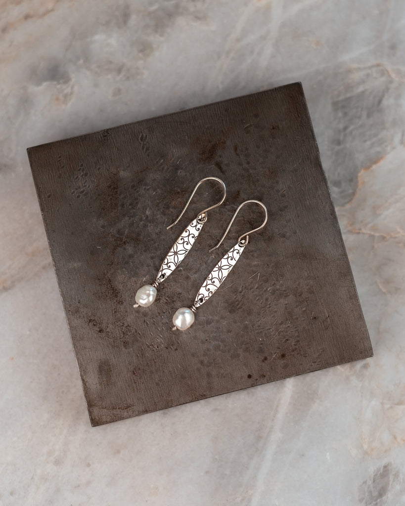 pretty silver pearl earrings