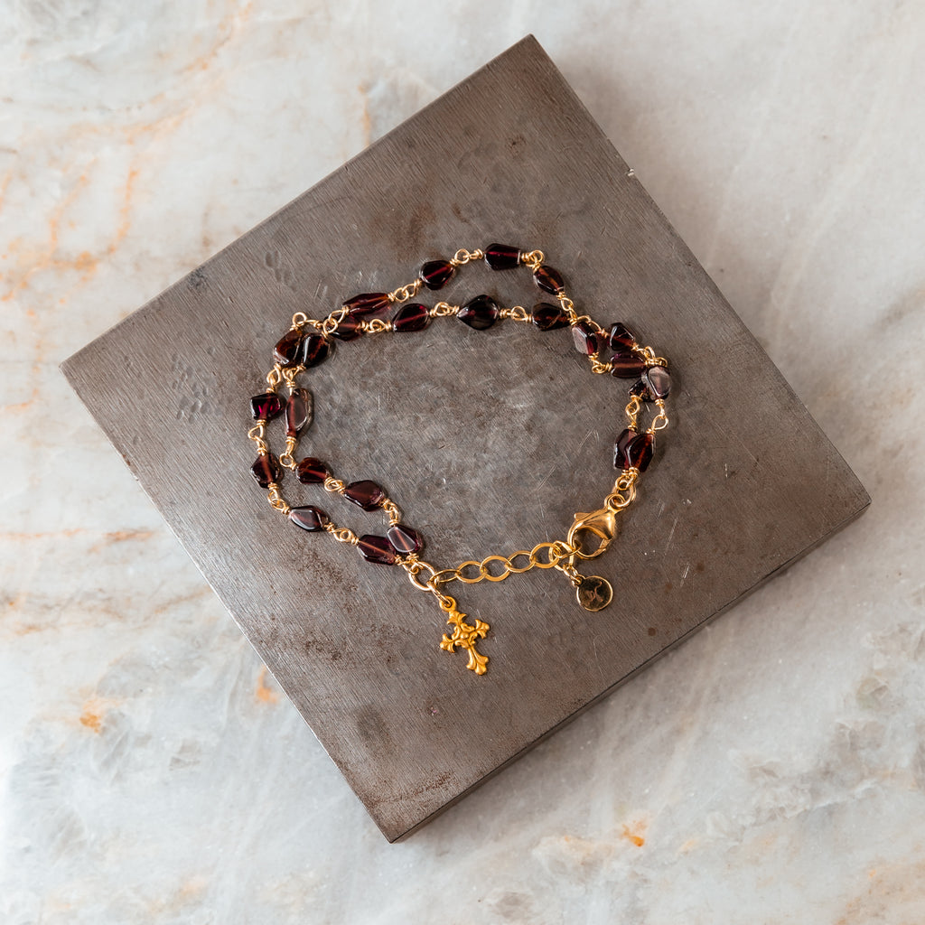 garnet cross bracelet