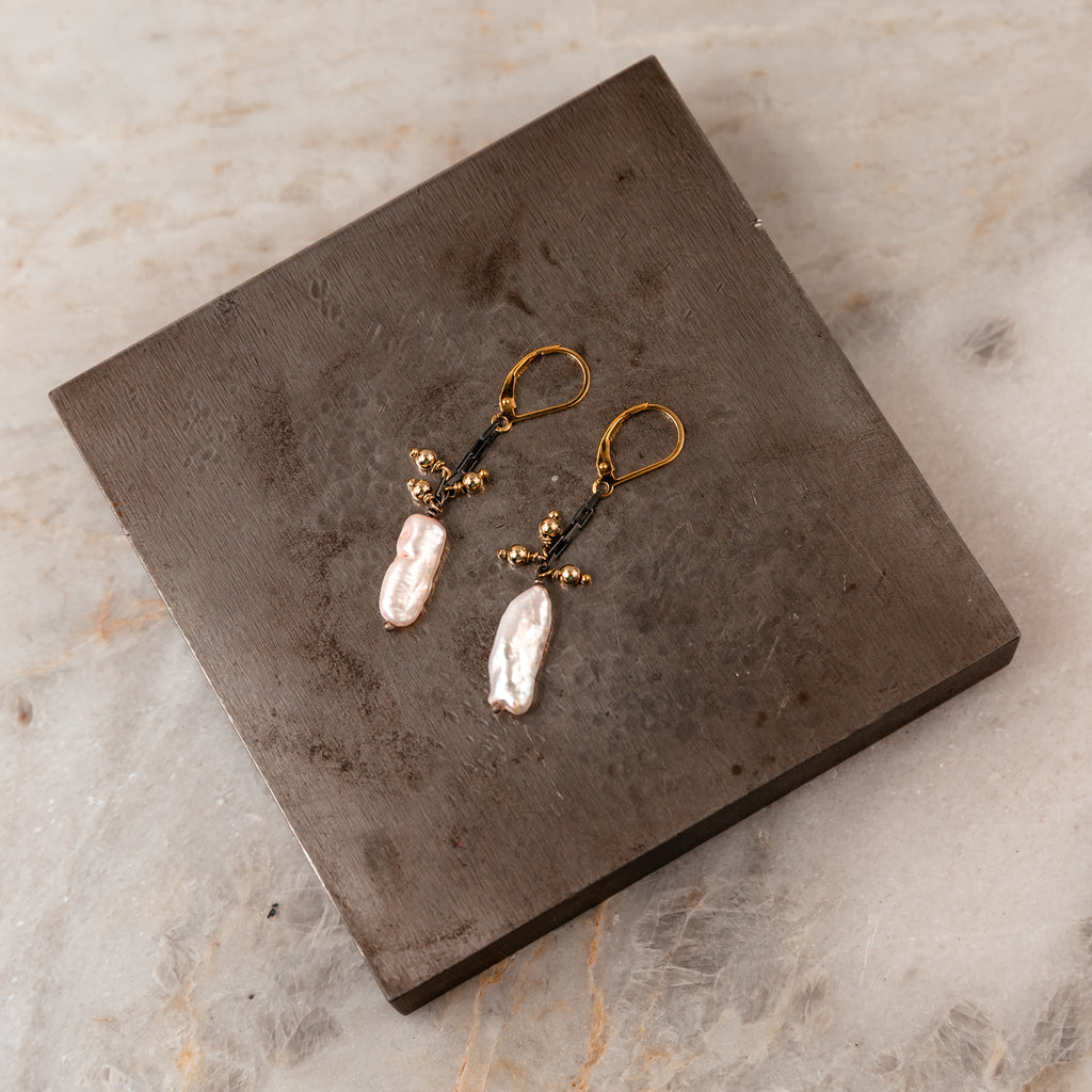 mixed metal pearl earrings