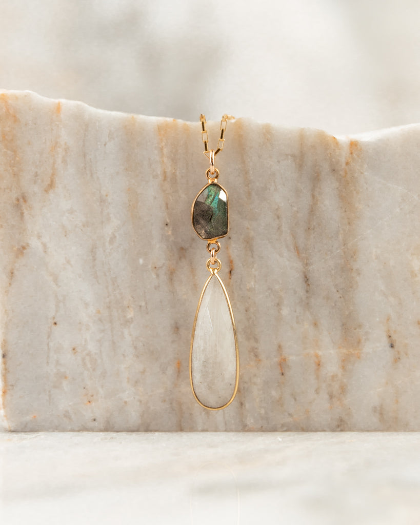 rainbow moonstone gold necklace