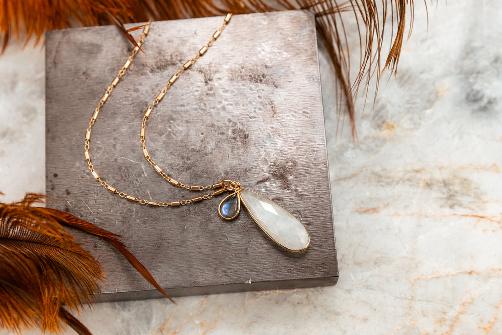 gold gemstone necklace moonstone