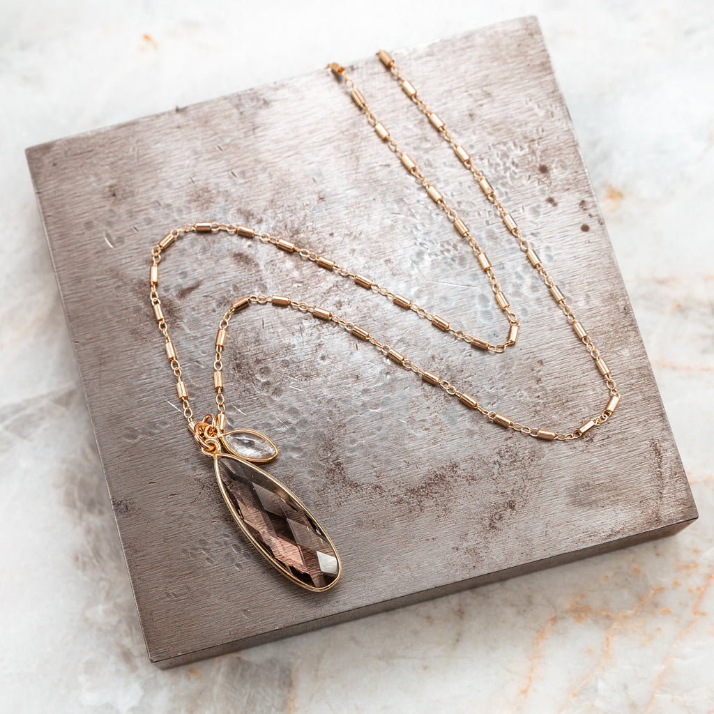 smoky quartz gold pendant necklace
