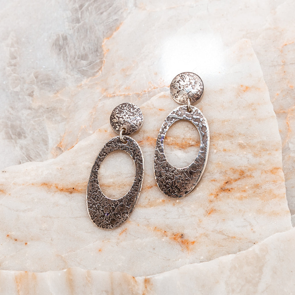 silver rustic hoop earrings