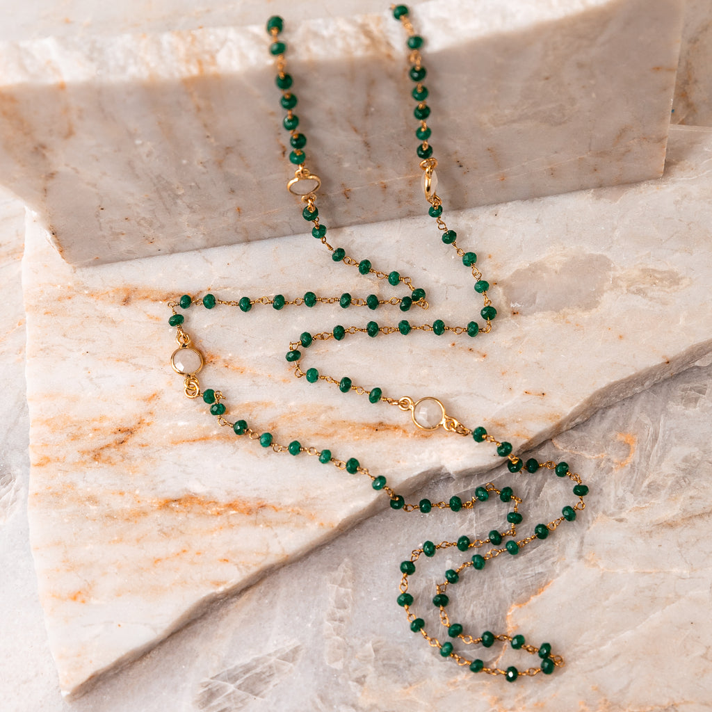 emerald long beaded necklace
