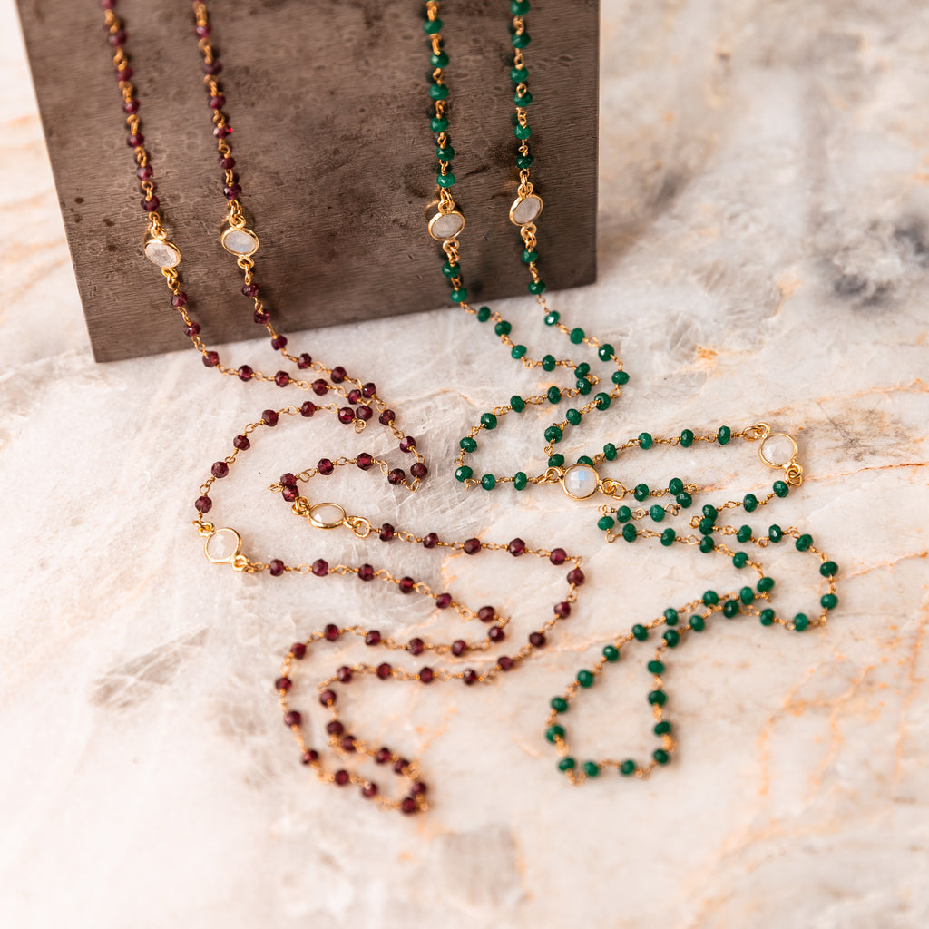 unique beaded chain long necklace gemstone