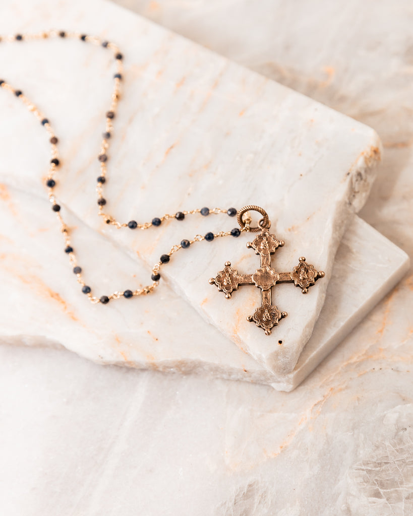 beaded necklace with cross
